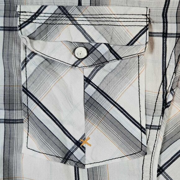 Various Artists Short Sleeve Plaid Shirt Pearl Snap - Medium - Picture 11 of 11